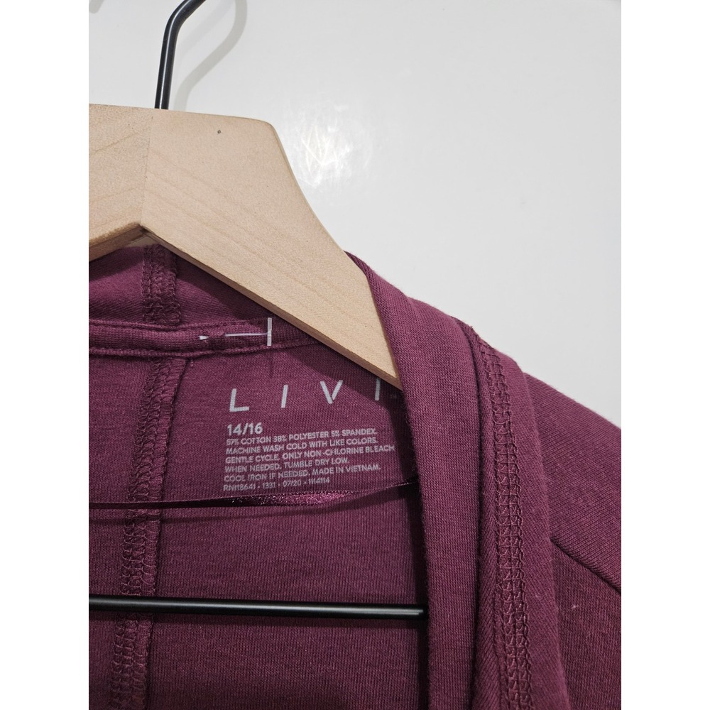 Livi Active Women Plum Burgundy Open Front Cardigan Lattice Sleeve Size 14/16 - Picture 2 of 5